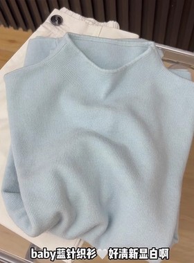 减龄奶蓝色立领修身长袖针织衫女2025秋爆款软糯百搭毛衣打底休闲