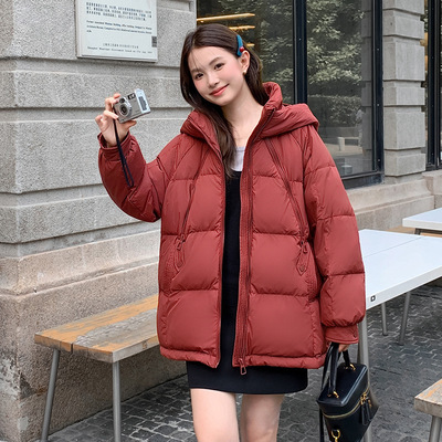 大季2025新款胖mm200斤韩版加肥加大码羽绒服女连帽中长款红9920