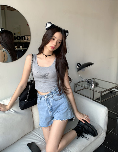 Real price spring new vest suspender female letter short Korean ins versatile top