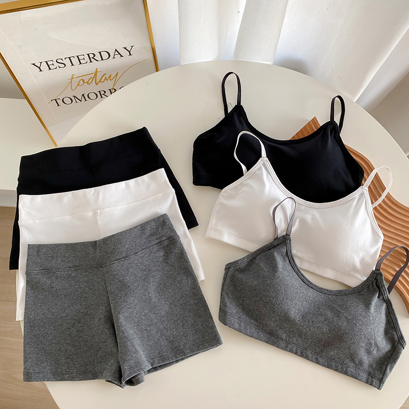 Real price girl sports underwear underwear set two piece boxer bra solid color student