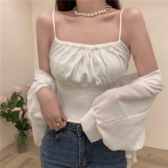 Real shot real price spring new Korean version pure color stretch slim knitwear suspender vest