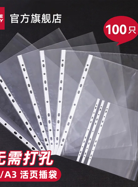 a4/a3透明文件袋11孔活页插袋十一塑料资料册文件夹备用保护袋快劳文件套加厚打孔防水办公资料保护膜44100