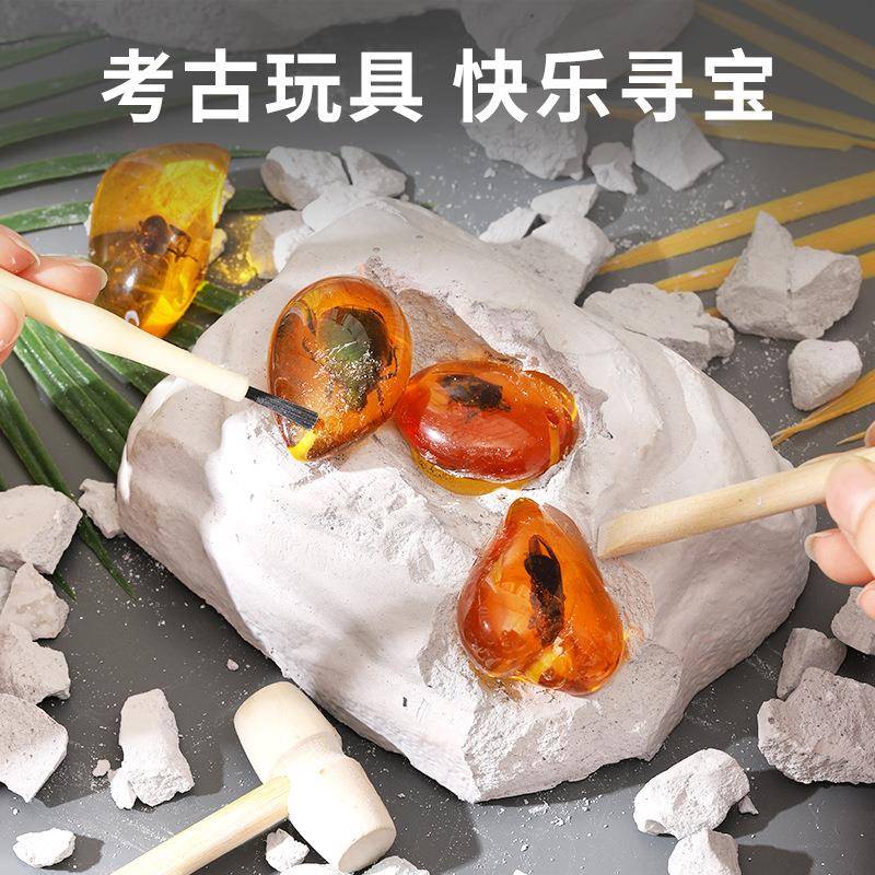 考古琥珀玛瑙儿童玩具礼小物奖昆励学生小玩具童虫恐儿龙化石考古