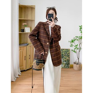 D03521田原~品*wei单~复古格子手工双面羊毛呢短款大衣外套女包邮