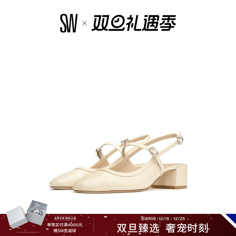 【春季新品】SW MAEVE CRYSTAL MJ 水晶搭扣露跟玛丽珍鞋高跟鞋女