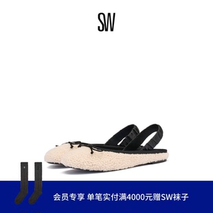 【秋冬新品】SW PRIMA BOW SHEARLING SLINGBACK毛毛平底单鞋女
