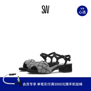 CRYSTAL SANDAL 夏季 方头蓬松水晶编织一字带凉鞋 BRAIDA