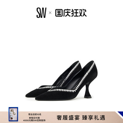 SW水晶异形跟高跟鞋浅口单鞋