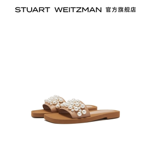 SLIDE 春夏平底珍珠方头凉拖鞋 女外穿 Weitzman GOLDIE Stuart