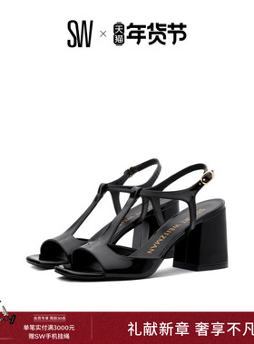 SW FLAREBLOCK T-STRAP SANDAL 方头喇叭形粗高跟T字带凉鞋女