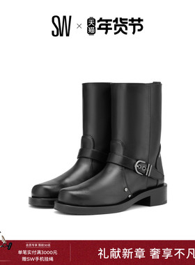 SW MAVERICK PULL-ON BOOTIE 秋冬金属扣带小黑靴时装靴短靴女