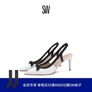 【早春新品】SW MISSY SLINGBACK 75 尖头细跟蝴蝶结拼接高跟鞋女