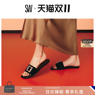 FLAT SLIDE 夏季 拖鞋 TROPEZ 水晶方扣平底凉鞋 外穿女夏 SAINT