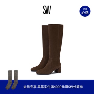 BOOT ZIP 粗跟方头长筒靴高跟长靴女 MAEVE