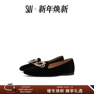单鞋 春夏杏仁圆头水晶方扣低跟休闲平底鞋 CRYSTAL 女 HAWNE