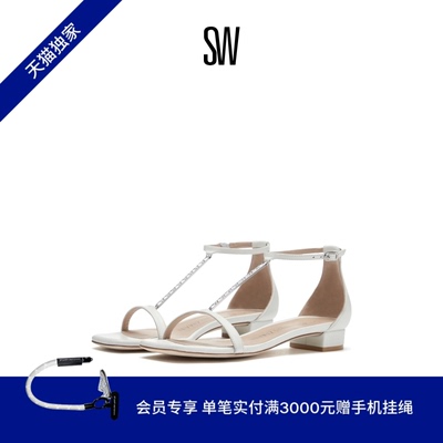 SW早春新款粗跟一字带凉鞋