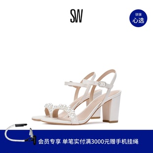 BLOCK SANDAL 珍珠装 女 饰粗高跟一字带凉鞋 GOLDIE
