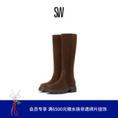 奚梦瑶同款 ZIP HUDSON LITE BOOT 拼接圆头厚底拉链长筒靴