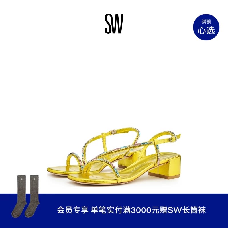 SW SOIREE CRYSTAL 35 SANDAL 水晶一字带方头粗跟时尚凉鞋女