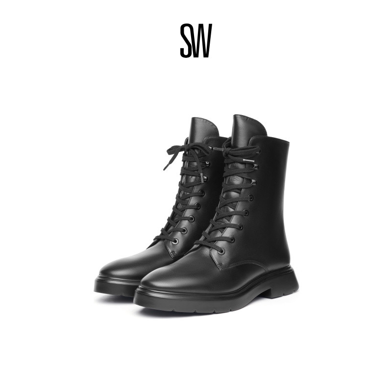 SW秋冬机车马丁靴粗跟短靴女