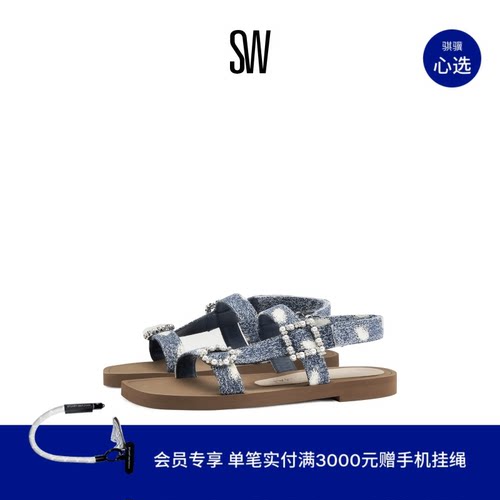 SW CRYSTAL GEO BUCKLE SPORT搭扣平底凉鞋女