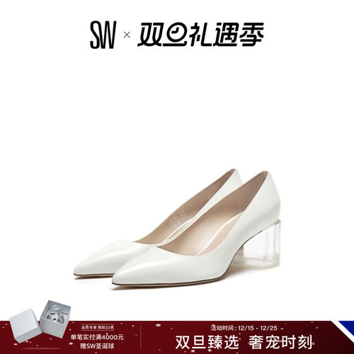 SW夏季透明方跟高跟鞋女