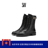 5050CITY COMBAT BOOTIE 圆头低跟搭扣系带冬季 短靴女