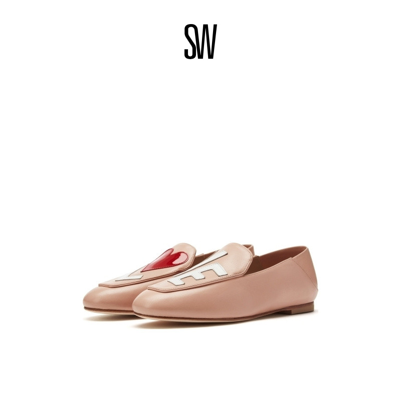 SW裸粉时尚印花圆头平底乐福鞋女
