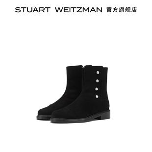 Weitzman BEHALF Stuart 春季 珍珠粗跟短靴女圆头侧拉链靴子