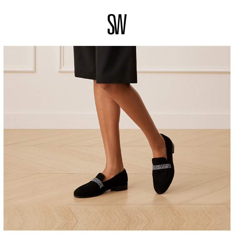 SW24早春水晶粗低跟乐福鞋