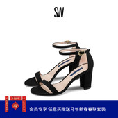 NEARLYNUDE 春夏经典 一字扣带粗跟凉鞋 女仙女风圆头高跟鞋