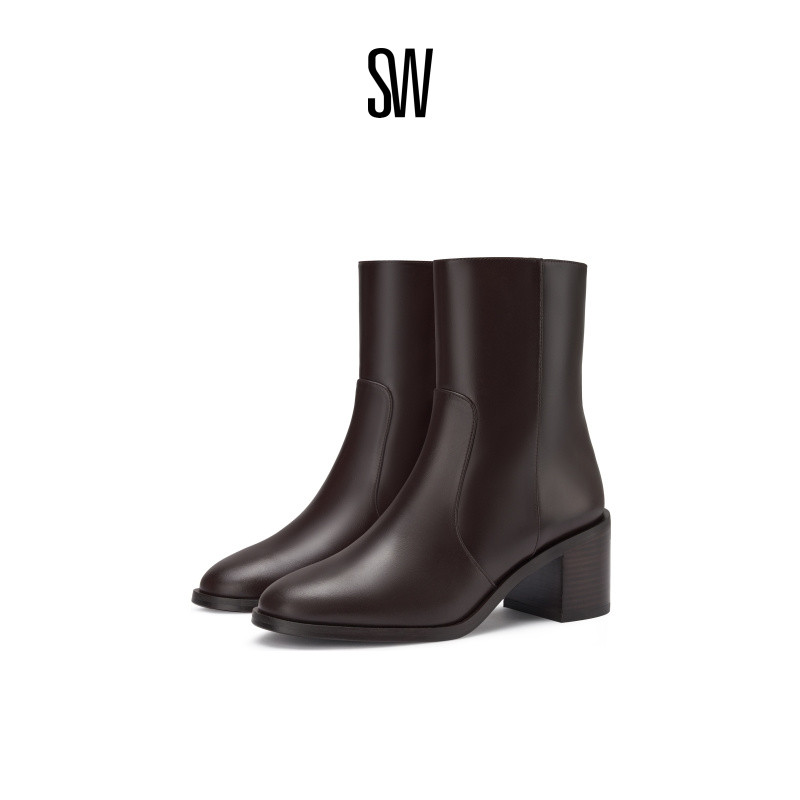 SW早秋新品侧拉链圆头短靴