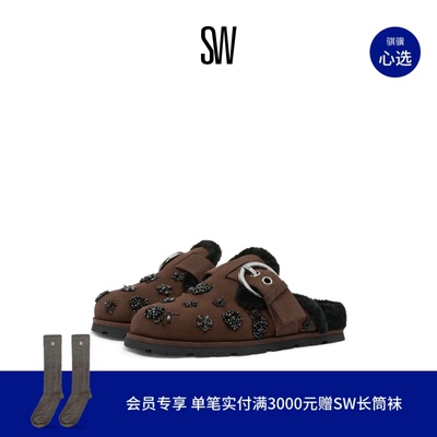 SW金属搭扣圆头平底穆勒鞋