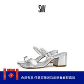 GOLDIE 春夏拖鞋 BLOCK SLIDE 女夏外穿珍珠装 饰粗跟凉拖