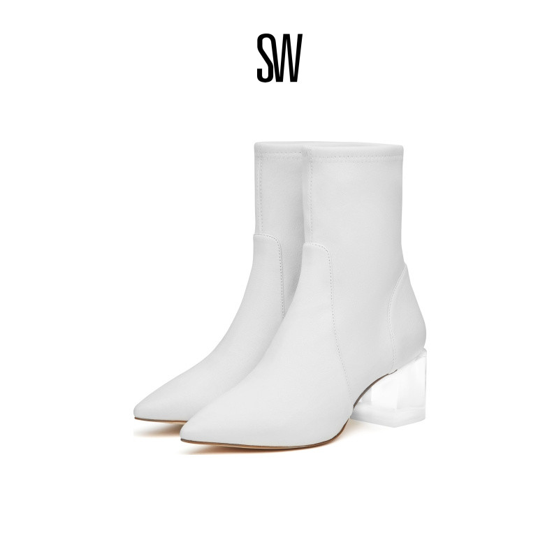 SW早秋粗跟短靴瘦瘦靴女袜靴