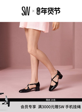 【春夏新品】SW CLEM 35 25新款交叉扣带方跟圆头高跟鞋女单鞋