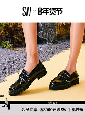 SW OLIVIA PEARL LOAFER 春夏新款厚底珍珠装饰乐福鞋女小皮鞋