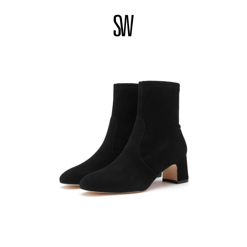 sw秋冬经典粗跟圆头瘦瘦靴短靴女