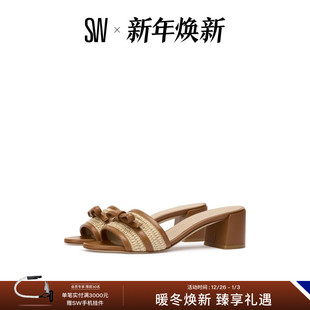 FELICITY BLOCK 蝴蝶结圆头方跟外穿拖鞋 新品 SLIDE 女 夏季
