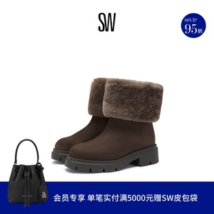 BOOTIE冬季 SHEARLING 圆头厚底雪地靴短靴 HUDSON