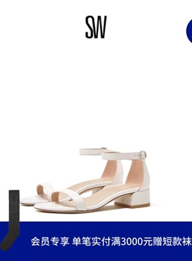 SW NUDISTJUNE 夏季经典款一字带粗方跟凉鞋女仙女风高跟鞋