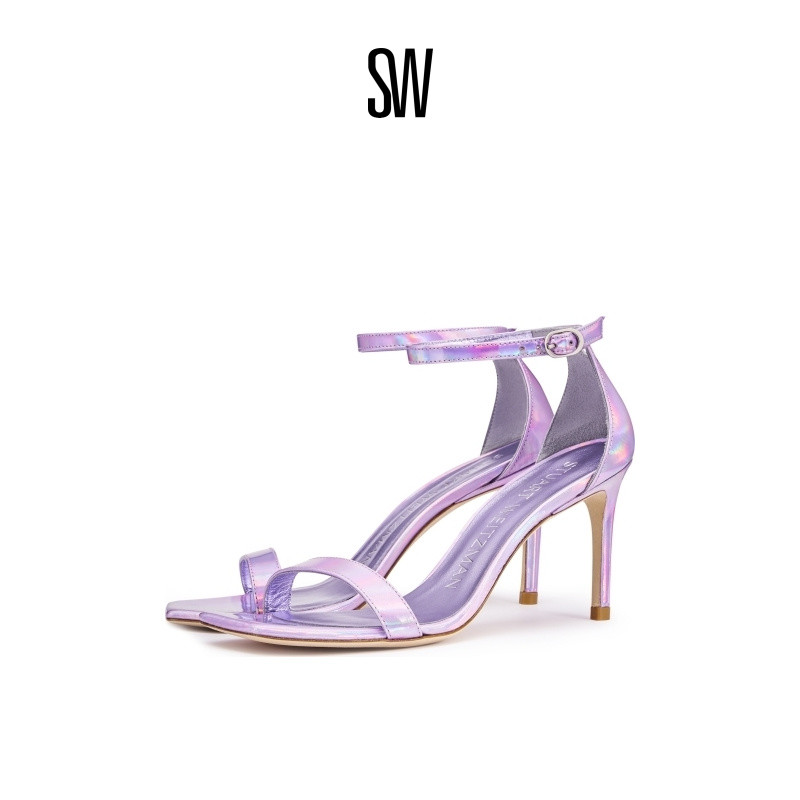 SW新款细高跟方头一字带凉鞋女