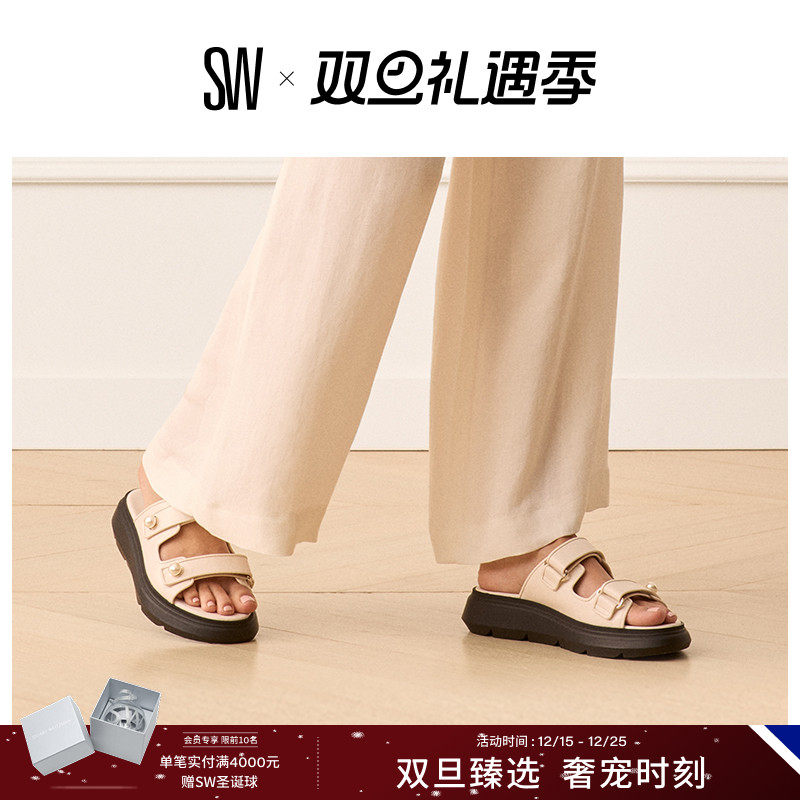 SW珍珠扣厚底一脚蹬休闲凉拖