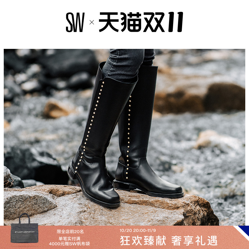 SW秋冬珍珠机车靴长筒靴及膝靴女