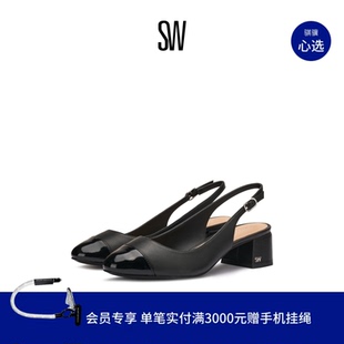 SLINGBACK 25新款 杏仁圆头方跟露跟高跟鞋 女浅口单鞋 GABBY