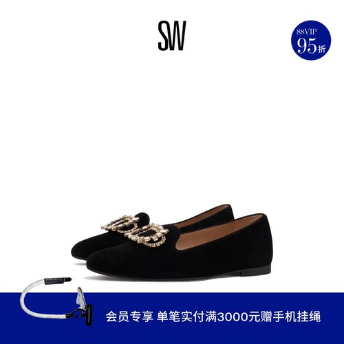 SW24春夏水晶方扣低跟平底单鞋