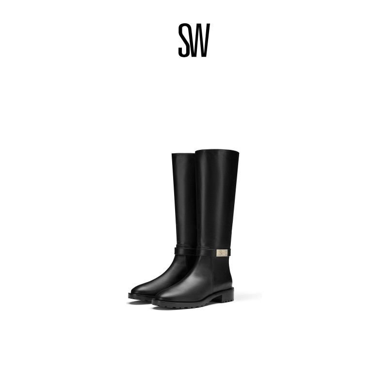 SW秋冬新款粗跟侧拉链及膝靴女