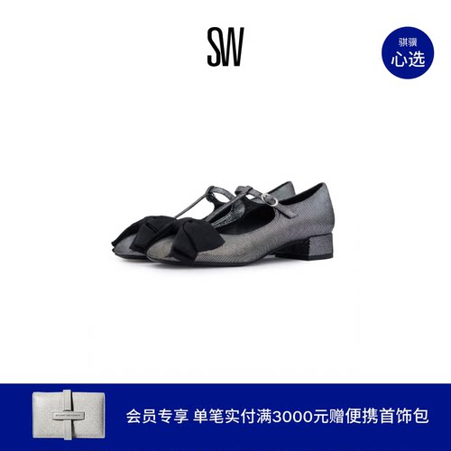SW蝴蝶结绑带粗跟高跟鞋女