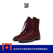 SONDRA 珍珠装 饰低跟圆头系带时装 冬季 短靴女