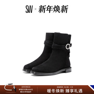 BELTED秋冬珍珠装 BUCKLE PEARL 饰粗跟短靴侧拉链瘦瘦靴 RYDER